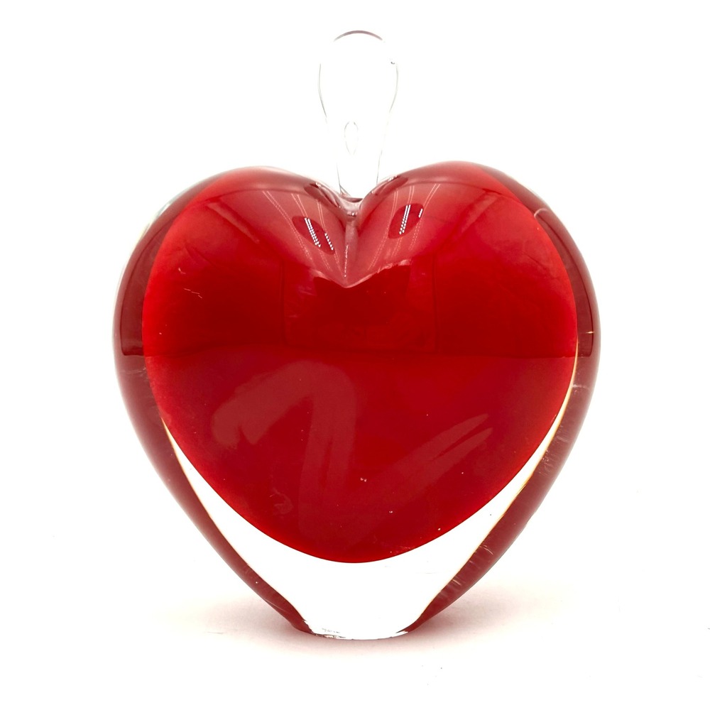 Red Glass Heart Perfume Bottle Art Sculpture Decorative Accent